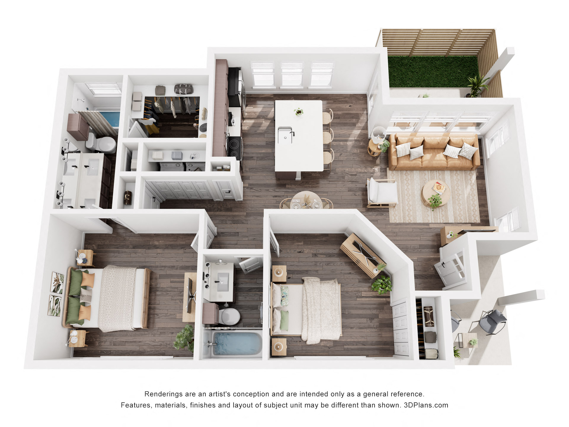 Floor plan for 2 beds, 2 baths, 934 sqft